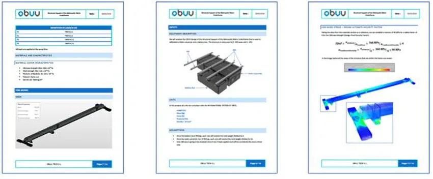 Structural analysis report with FEA simulation results and compliance data