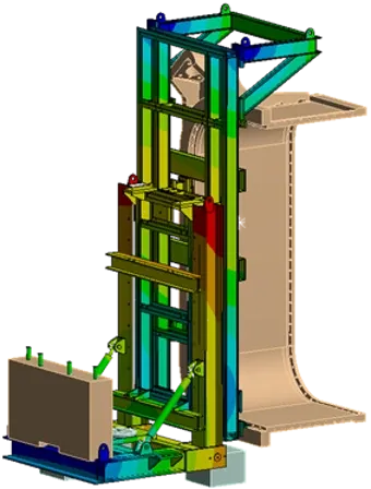 Multiphysics simulation model showing structural and thermal analysis results